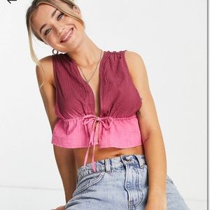 Asos design v-neck Sun top with tie waist in pink ombré
